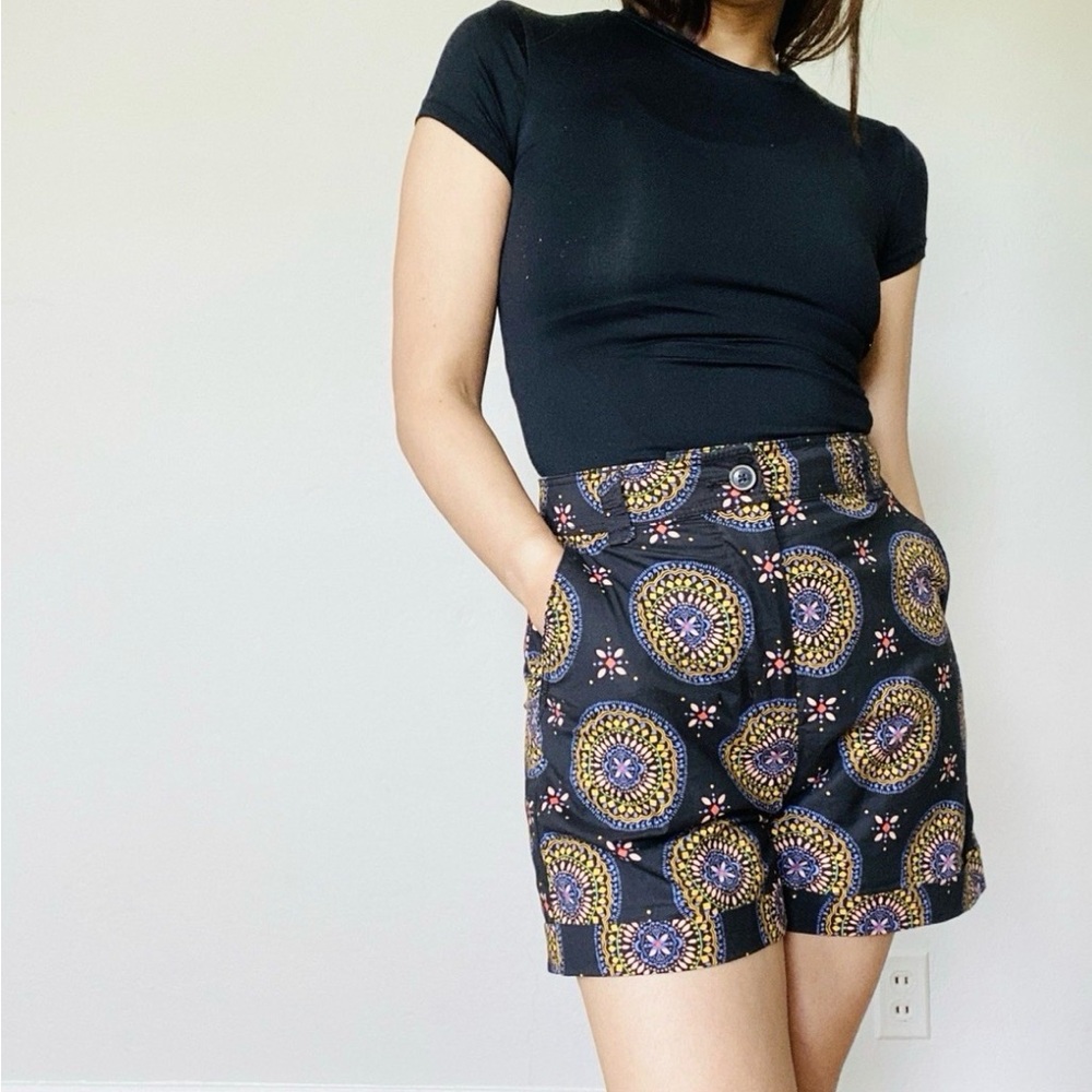 Maeve by Anthropologie Abstract City Shorts in Black with Mandala Print